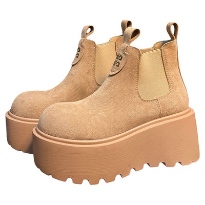 磨砂真皮松糕厚底雪地靴女马丁靴