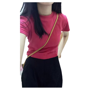 火龙果色短袖T恤女夏装韩版修身显瘦短款打底小衫chic甜辣上衣潮