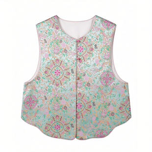 新款宋锦国风上衣中老年女装双面可穿2026年春季中式复古坎肩马甲