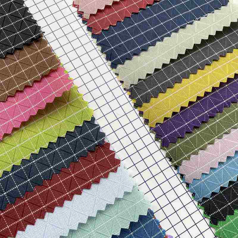 骏马牛津布尼龙大力马双色方格耐磨箱包格白线菱形PU防水布提花