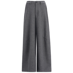 2025年秋冬新款加绒毛呢休闲阔腿裤女灰色高腰宽松直筒弯刀拖地裤