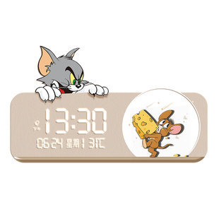 猫和老鼠奶油风客厅装饰挂钟2026年新款万年历数显时钟高级感钟表