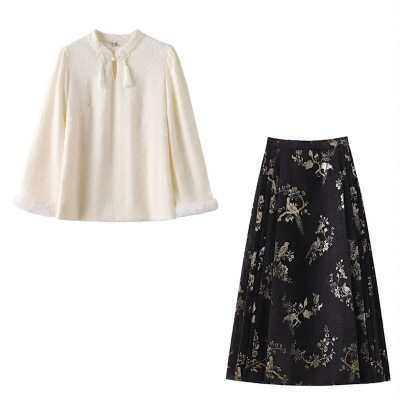 微胖mm新中式修身半身裙套装