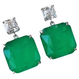 帕拉伊巴色大耳钉女时尚气质耳环ins高冷欧美925纯银祖母绿