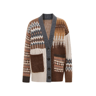 Fabrique慵懒松弛高级感 秋冬羊毛费尔岛针织开衫毛衣外套线衣女