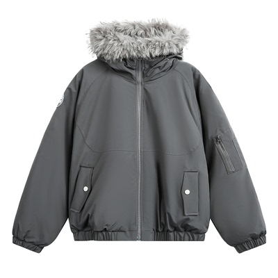 WASSUP美式简约毛领连帽棉衣外套