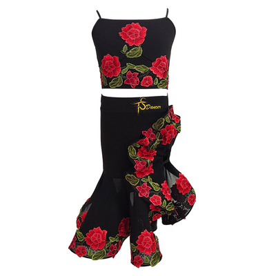 专业少儿拉丁舞新款夏季民族风刺绣花边吊带预估大裙摆练习服演出