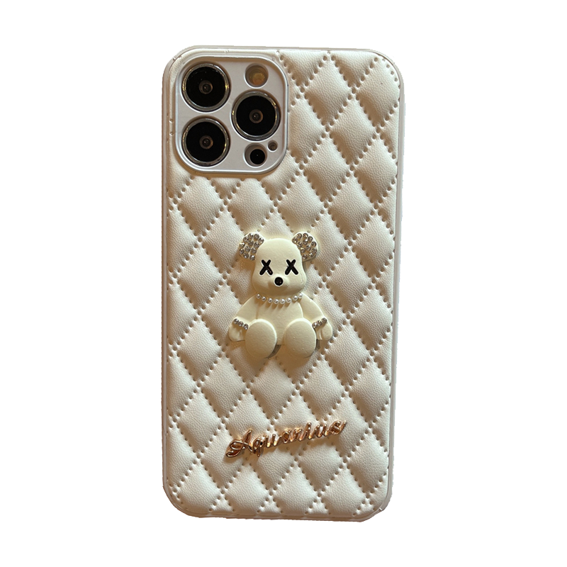 高貴白高級感暴力熊適用蘋果15手機殼iphone12promax皮質(zhì)蘋果12新款14pro個性16全包軟殼13promax女3D防摔