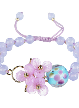 手链女小紫粉色花朵文艺复古玉髓