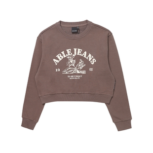 ABLE JEANS 春季新款女士短款卫衣美式复古字母印花圆领上衣