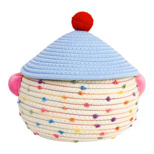 可爱桌面收纳筐家用编织带盖床上零食玩具收纳篮化妆品面膜收纳盒