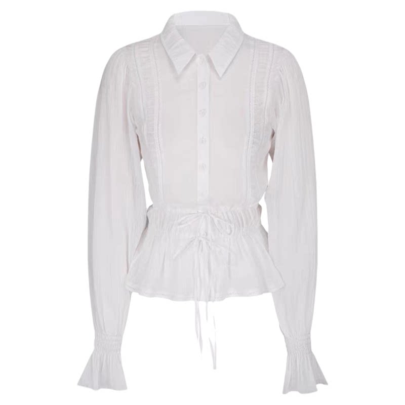 温柔白月光韩国2026新款翻领系带长袖衬衫+褶皱半身裙套装