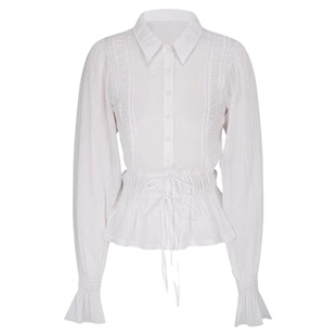 温柔白月光韩国2026新款翻领系带长袖衬衫+褶皱半身裙套装