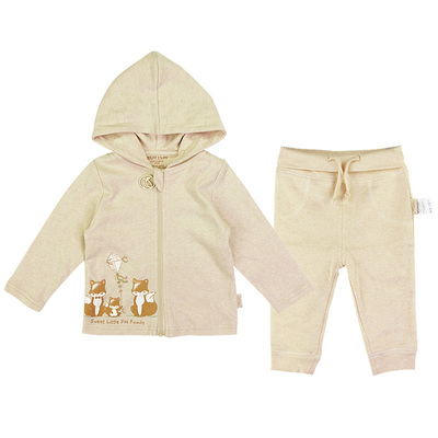 彩棉婴幼儿两件套带帽夹克哈伦裤