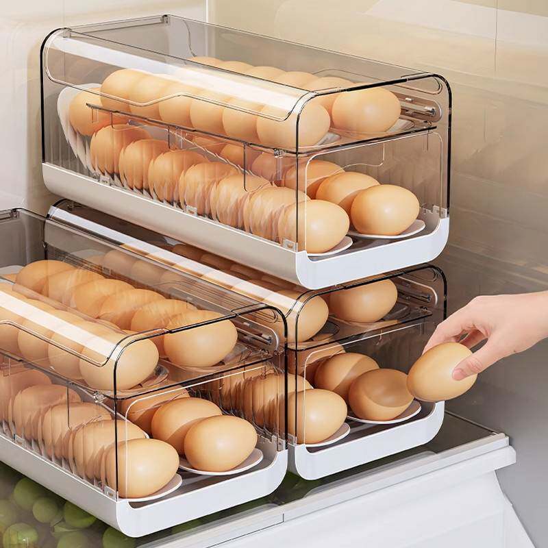 滚动鸡蛋收纳盒厨房多层冰箱侧门专用食品级保鲜盒自动滚落式斜口