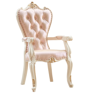 欧式实木椅子公主书桌椅真皮美式简约家用靠背舒适餐椅扶手椅包邮