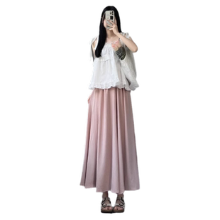 粉色肌理仙仙裙裤女2025夏季新款高腰垂感潮流显瘦休闲小个子裤子