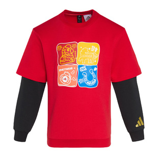 【自营】阿迪达斯马年新年款男女儿童红色上衣童装宽松卫衣KV6980