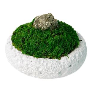 侘寂风黄铜矿黑碧玺仿火山石盆永生苔藓花艺酒店会所茶几圆桌饰品