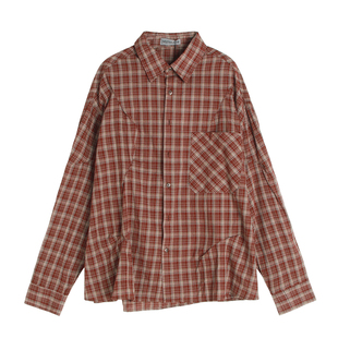 周里物/红格纹衬衫女2025夏季新款Polo领小众设计宽松复古风衬衣