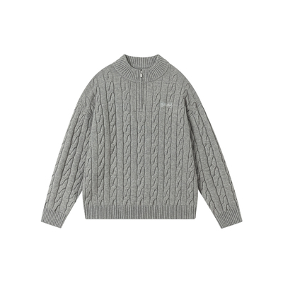 FORNINES刺绣半拉链立领毛衣男女秋冬情侣慵懒风套头针织衫上衣潮