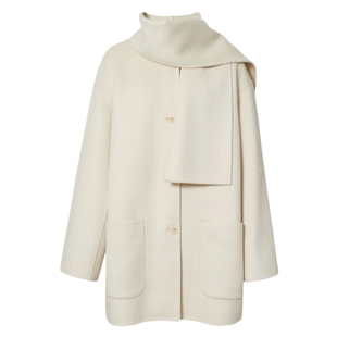 蒋欣代言伊芙丽可脱卸围巾大衣一手大贴袋毛呢外套2025冬季新款