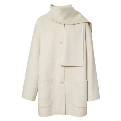 蒋欣代言伊芙丽可脱卸围巾大衣一手大贴袋毛呢外套2025冬季新款