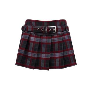 vq区绫致Vero Moda短裙女25春夏低腰迷你裙复古格纹腰带半身短裙