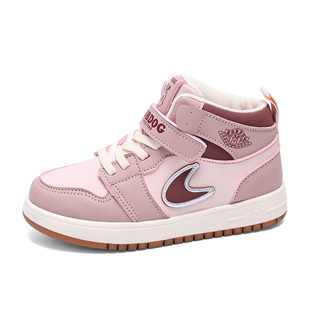 巴布豆女童运动鞋2025新秋冬季皮面防水高帮儿童加绒二棉女孩板鞋