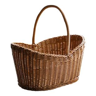 复古野餐篮买菜购物收纳郊游水果篮户外草莓采摘篮鸡蛋筐仿藤编织