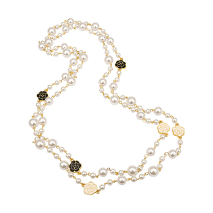 双层山茶花珍珠项链女款2026新款爆款高级感颈链锁骨链长款毛衣链