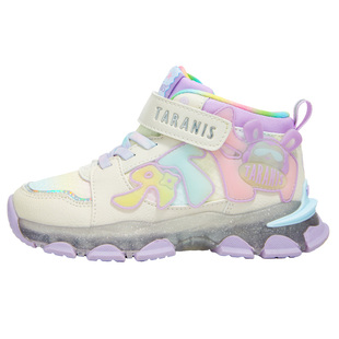 泰兰尼斯儿童闪灯运动鞋秋季新款女童闪灯运动鞋舒适透气儿童鞋子