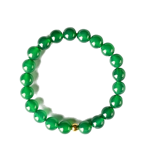 天然绿玛瑙手链女单圈999足金珠绿色玉髓礼物绿度母108颗佛珠手串