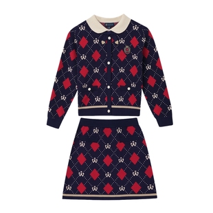 POLOWALK童装女童长袖套装春季款甜美学院风时髦百搭休闲针织套装