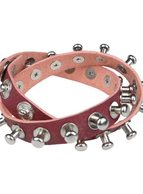 两圈酒红棕柔软超纤皮银色宽大和尚头铆钉手链手镯装饰品脖子项圈