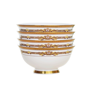 4个家用面碗吃面碗骨瓷6寸大碗高脚防烫陶瓷中碗大号饭碗汤碗粥碗