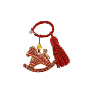 民间手工宋锦绿色摇摇马钥匙扣挂件国风风水包挂马年送朋友礼物潮