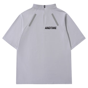ANDTIME城市运动短袖t恤拉链防晒跑步马拉松跑步吸湿排汗速干衣潮