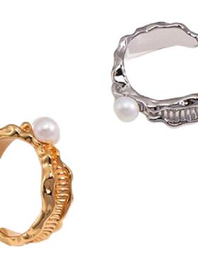 Color Sparkly小众设计感S925银戒指女轻奢高级感珍珠戒指开口