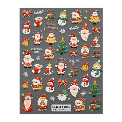 茉季圣诞节圣诞老人立体浮雕美甲贴纸防水指甲贴装饰贴花饰品4243
