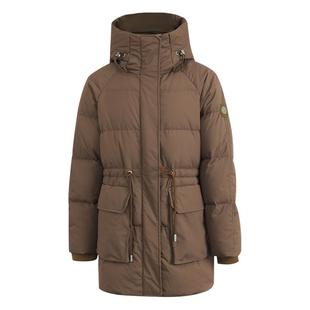 美特斯邦威宽松中长款羽绒服女款冬季设计感收腰保暖连帽上衣外套