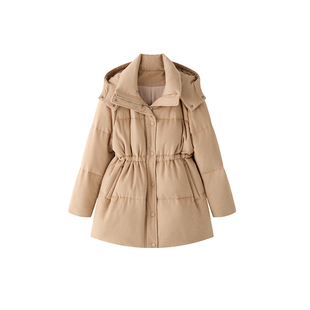 TEASEL「班霍夫大街」丝驼绒&90白鹅绒连帽收腰一手长保暖羽绒服