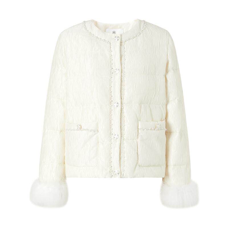 商场同款 摩萨克冬白鸭绒羽毛提花轻薄羽绒服外套女