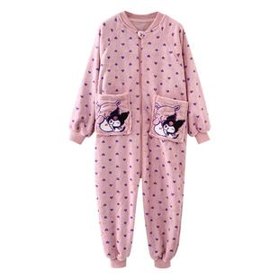 库洛米女童连体睡衣秋冬季珊瑚绒女孩可爱卡通加厚法兰绒儿童睡袋