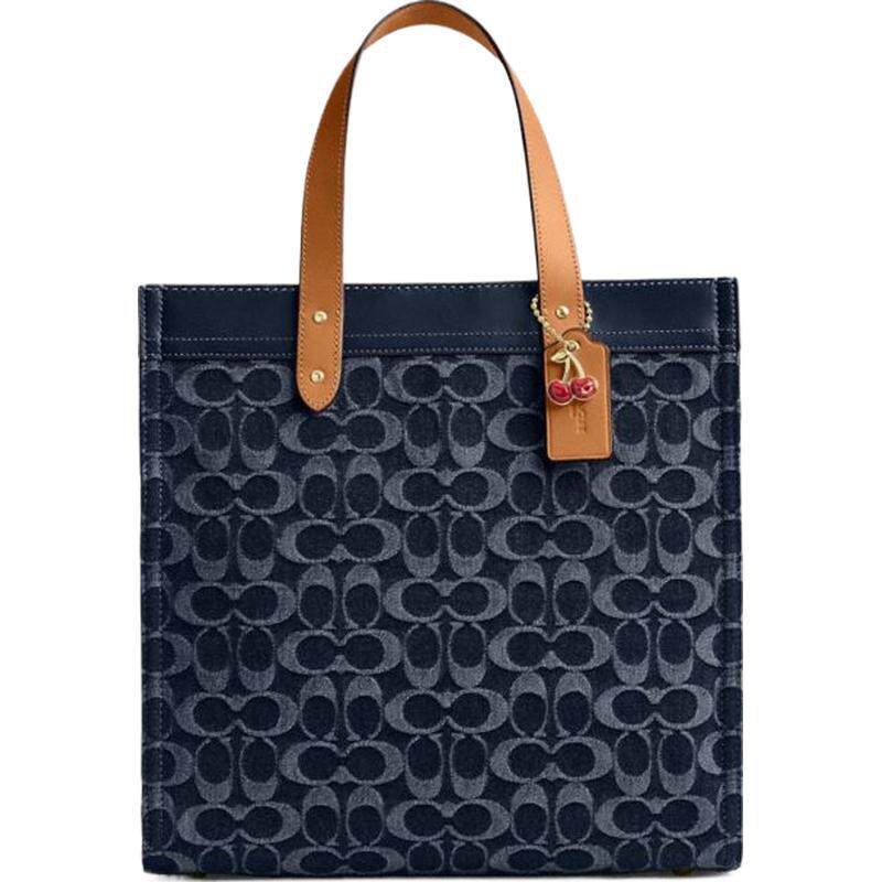 [圣诞礼物]COACH/蔻驰奥莱女士经典标志丹宁布FIELD 30号托特包