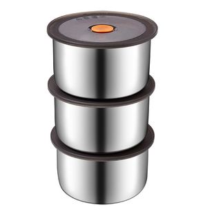 不锈钢保鲜盒带盖子保鲜碗家用冰箱收纳盒厨房圆形分装盒便当盒