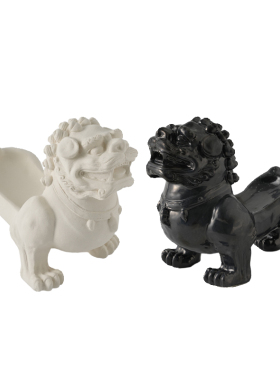 陶瓷托盘新中式桌面狮子雕塑装饰