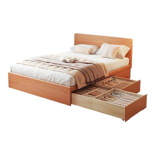 全实木侧开储物床超薄床头小户型1米2的高箱多功能收纳抽屉地台床