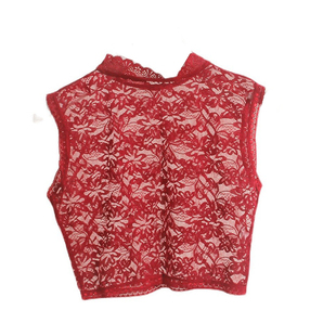 立领蕾丝网纱打底衫无袖女 半高领无袖背心高领花边透明半截蕾