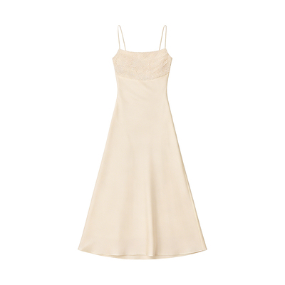 DPLAY白色钉珠缎面连衣裙